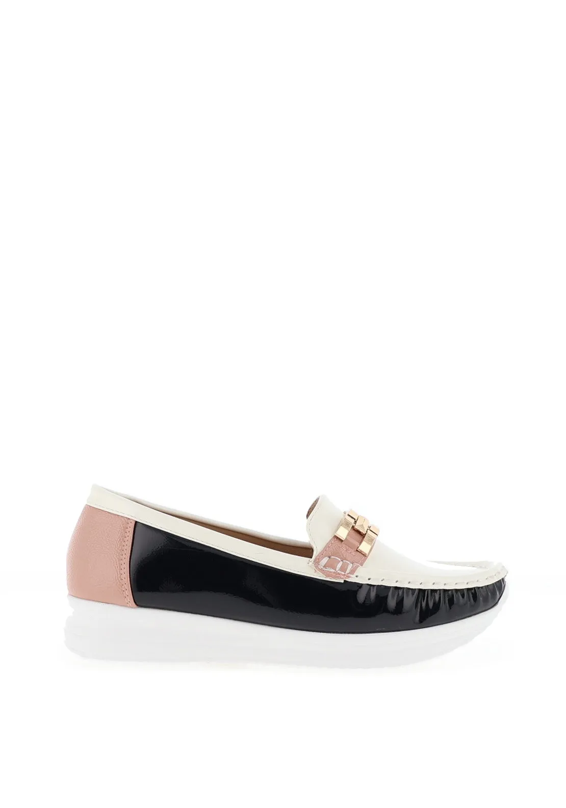 REDZ Patent Desk Inspired Loafer, Navy & Salmon