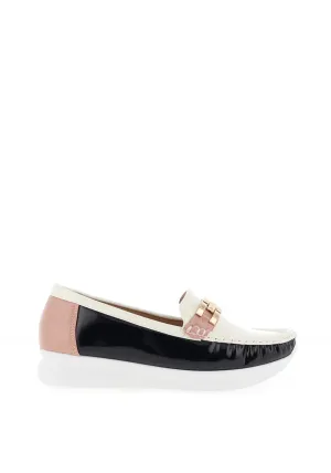 REDZ Patent Desk Inspired Loafer, Navy & Salmon
