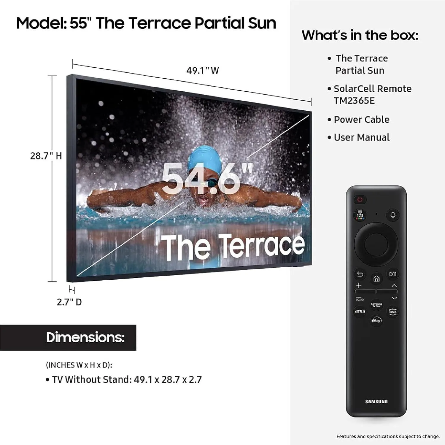 SAMSUNG 55-Inch Class Neo QLED 4K The Terrace Partial Sun, Quantum HDR , Dolby Atmos, Wide Viewing Angle, Weather Resistant, Anti-Glare Outdoor Smart TV w/Alexa Built-in, (QN55LST7DAFXZA, 2024 Model)