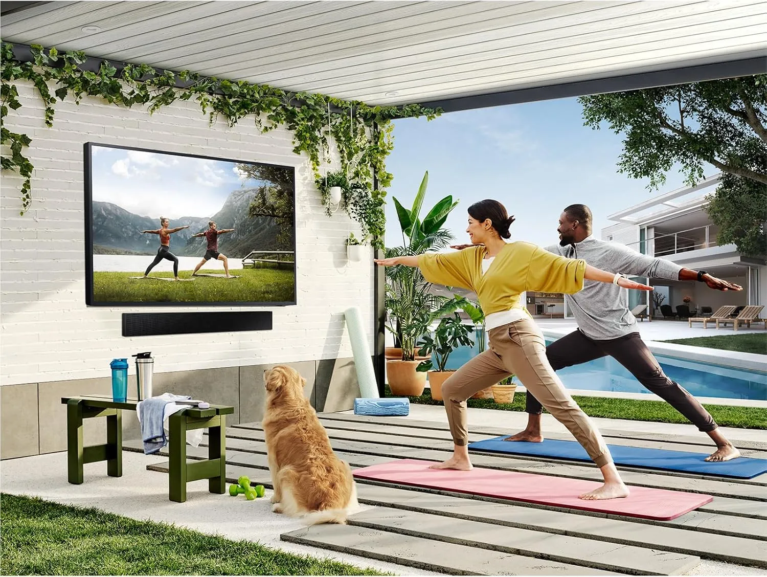 SAMSUNG 55-Inch Class Neo QLED 4K The Terrace Partial Sun, Quantum HDR , Dolby Atmos, Wide Viewing Angle, Weather Resistant, Anti-Glare Outdoor Smart TV w/Alexa Built-in, (QN55LST7DAFXZA, 2024 Model)