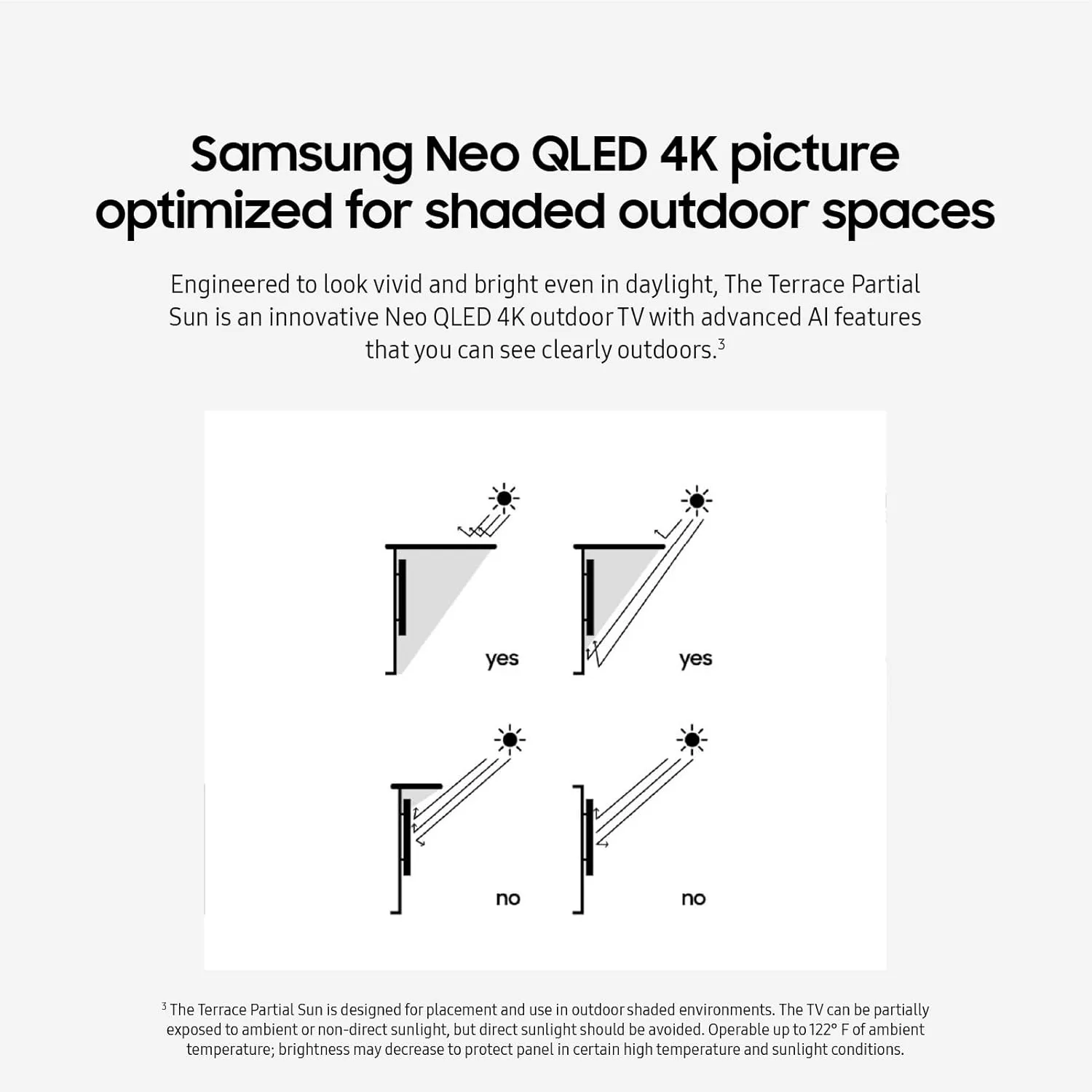 SAMSUNG 55-Inch Class Neo QLED 4K The Terrace Partial Sun, Quantum HDR , Dolby Atmos, Wide Viewing Angle, Weather Resistant, Anti-Glare Outdoor Smart TV w/Alexa Built-in, (QN55LST7DAFXZA, 2024 Model)