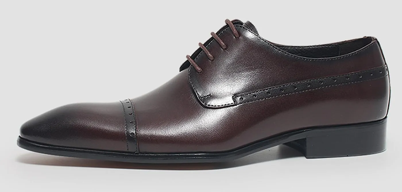 Santimon Men’s Leather Cap Toe Oxfords Dress Shoes – Lace-Up Brogue Formal Derby Shoes with Cushioned Insole & Slip-Resistant Sole for Business, Office & Wedding