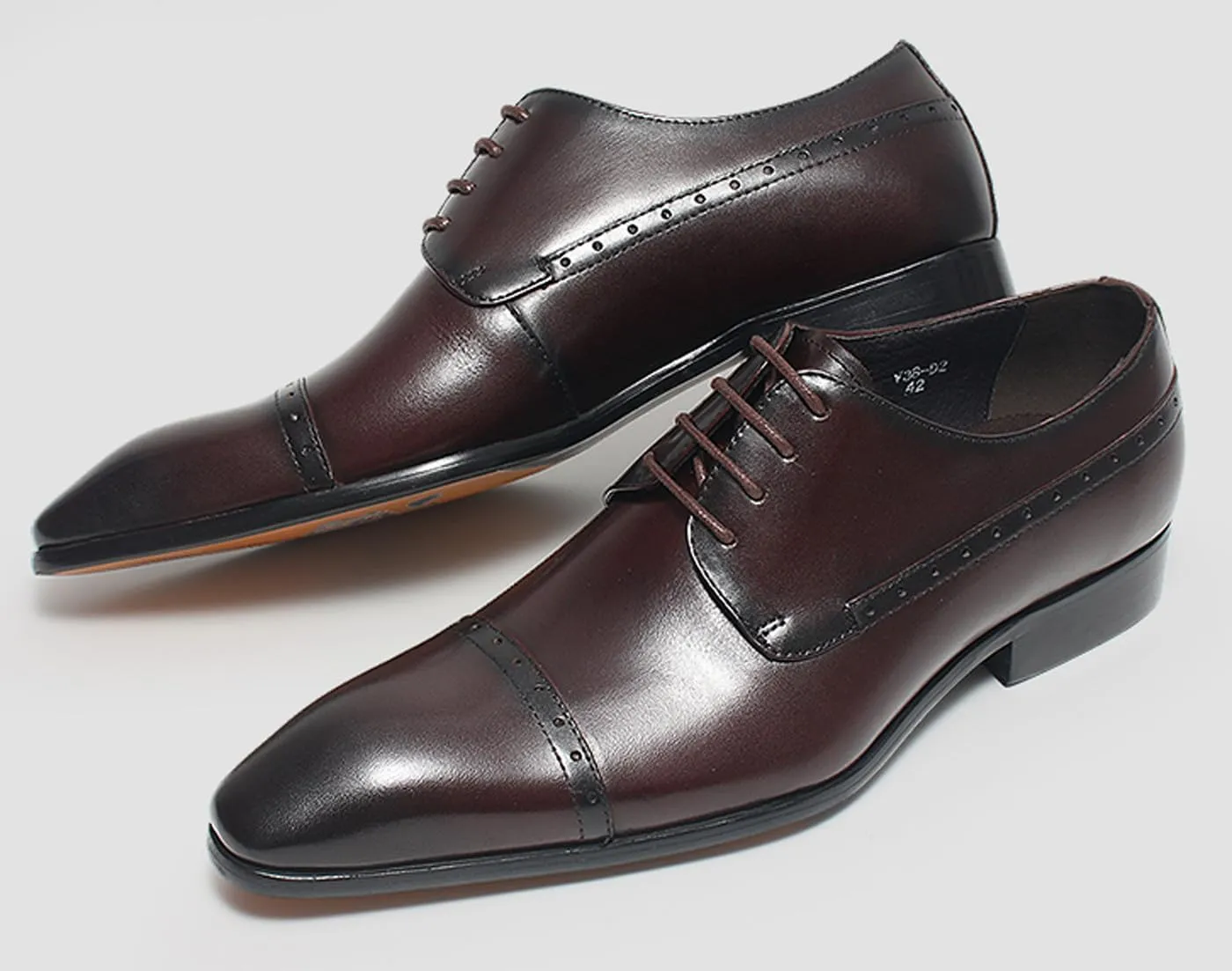 Santimon Men’s Leather Cap Toe Oxfords Dress Shoes – Lace-Up Brogue Formal Derby Shoes with Cushioned Insole & Slip-Resistant Sole for Business, Office & Wedding