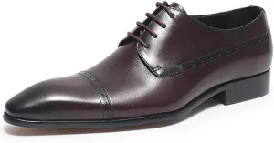 Santimon Men’s Leather Cap Toe Oxfords Dress Shoes – Lace-Up Brogue Formal Derby Shoes with Cushioned Insole & Slip-Resistant Sole for Business, Office & Wedding