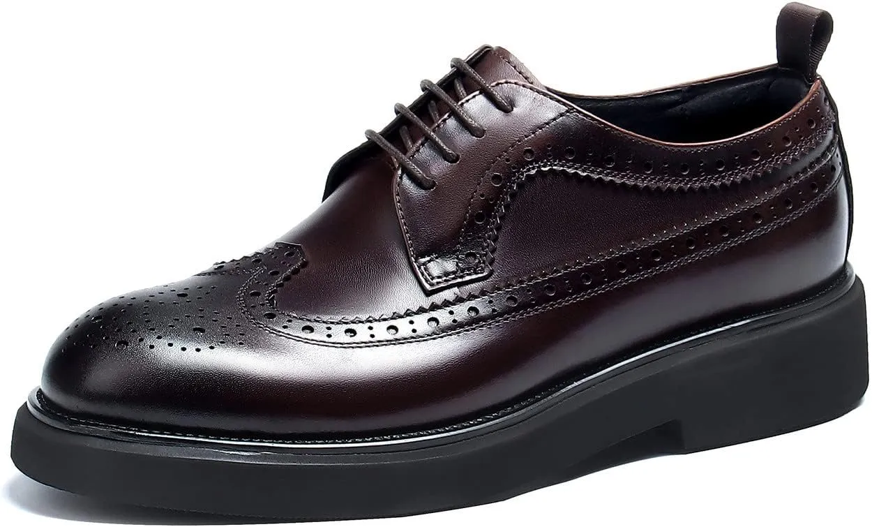 Santimon Men's Oxfords Formal Dress Wingtip Brogue Classic Lace-up Derby Genuine Leather Fashion Comfortable Shoes Buinsess Casual Prom Wedding Tuxedo Shoes for Men
