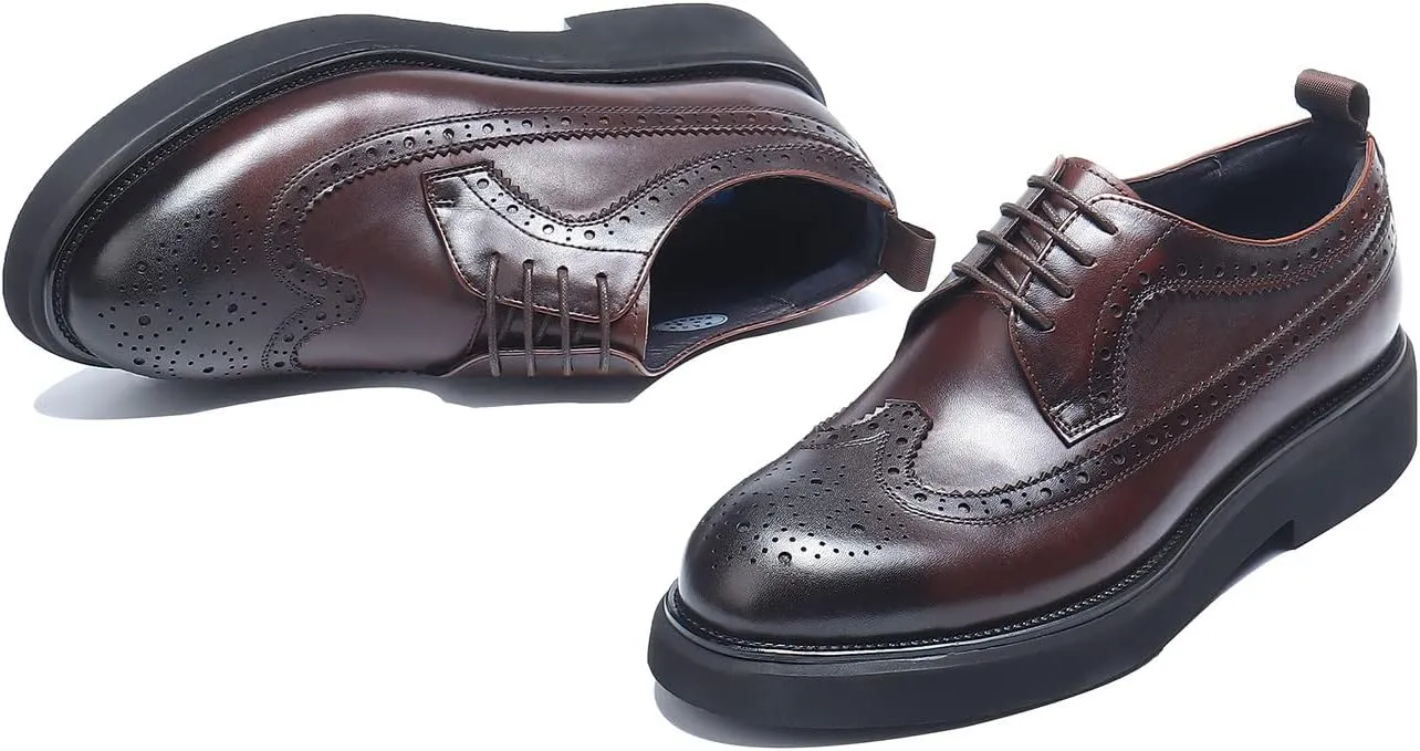 Santimon Men's Oxfords Formal Dress Wingtip Brogue Classic Lace-up Derby Genuine Leather Fashion Comfortable Shoes Buinsess Casual Prom Wedding Tuxedo Shoes for Men
