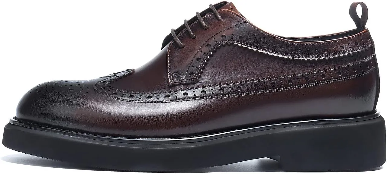 Santimon Men's Oxfords Formal Dress Wingtip Brogue Classic Lace-up Derby Genuine Leather Fashion Comfortable Shoes Buinsess Casual Prom Wedding Tuxedo Shoes for Men