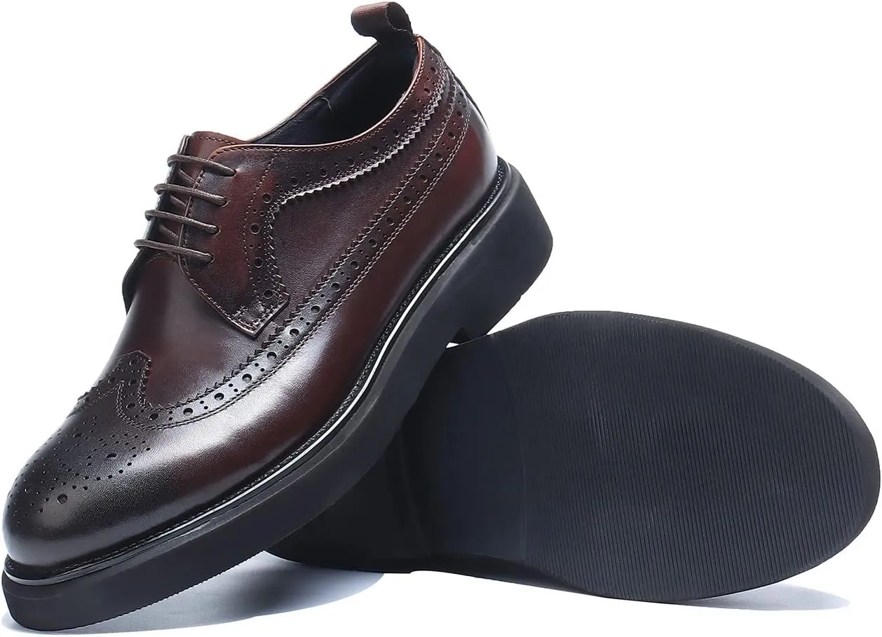 Santimon Men's Oxfords Formal Dress Wingtip Brogue Classic Lace-up Derby Genuine Leather Fashion Comfortable Shoes Buinsess Casual Prom Wedding Tuxedo Shoes for Men