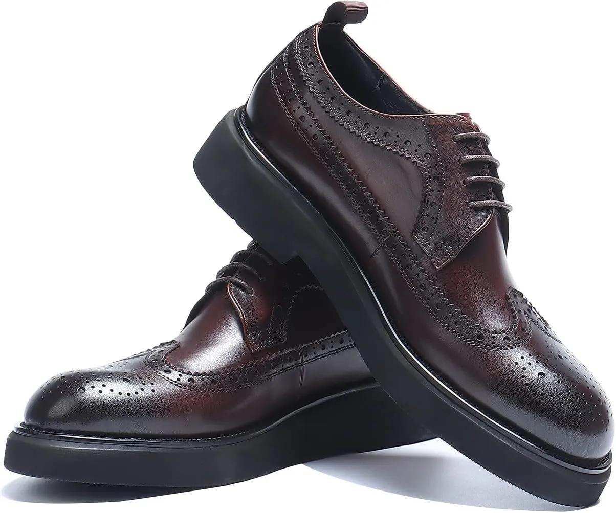 Santimon Men's Oxfords Formal Dress Wingtip Brogue Classic Lace-up Derby Genuine Leather Fashion Comfortable Shoes Buinsess Casual Prom Wedding Tuxedo Shoes for Men