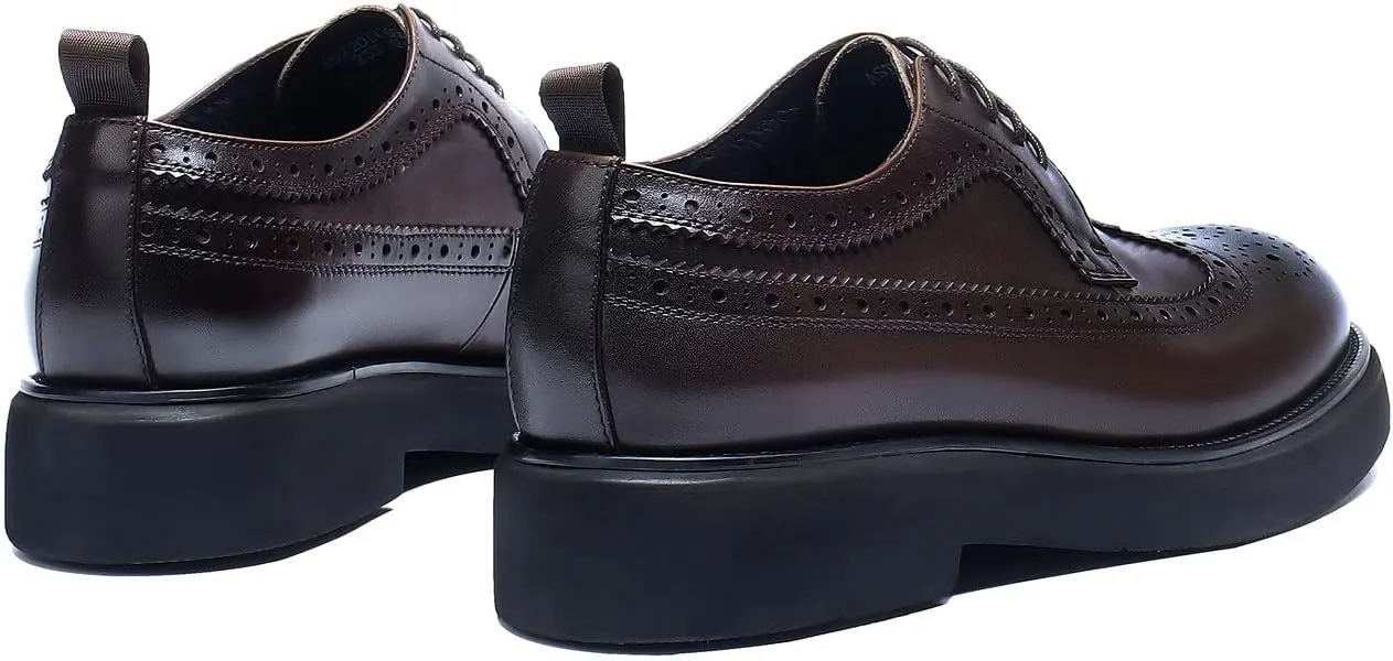 Santimon Men's Oxfords Formal Dress Wingtip Brogue Classic Lace-up Derby Genuine Leather Fashion Comfortable Shoes Buinsess Casual Prom Wedding Tuxedo Shoes for Men
