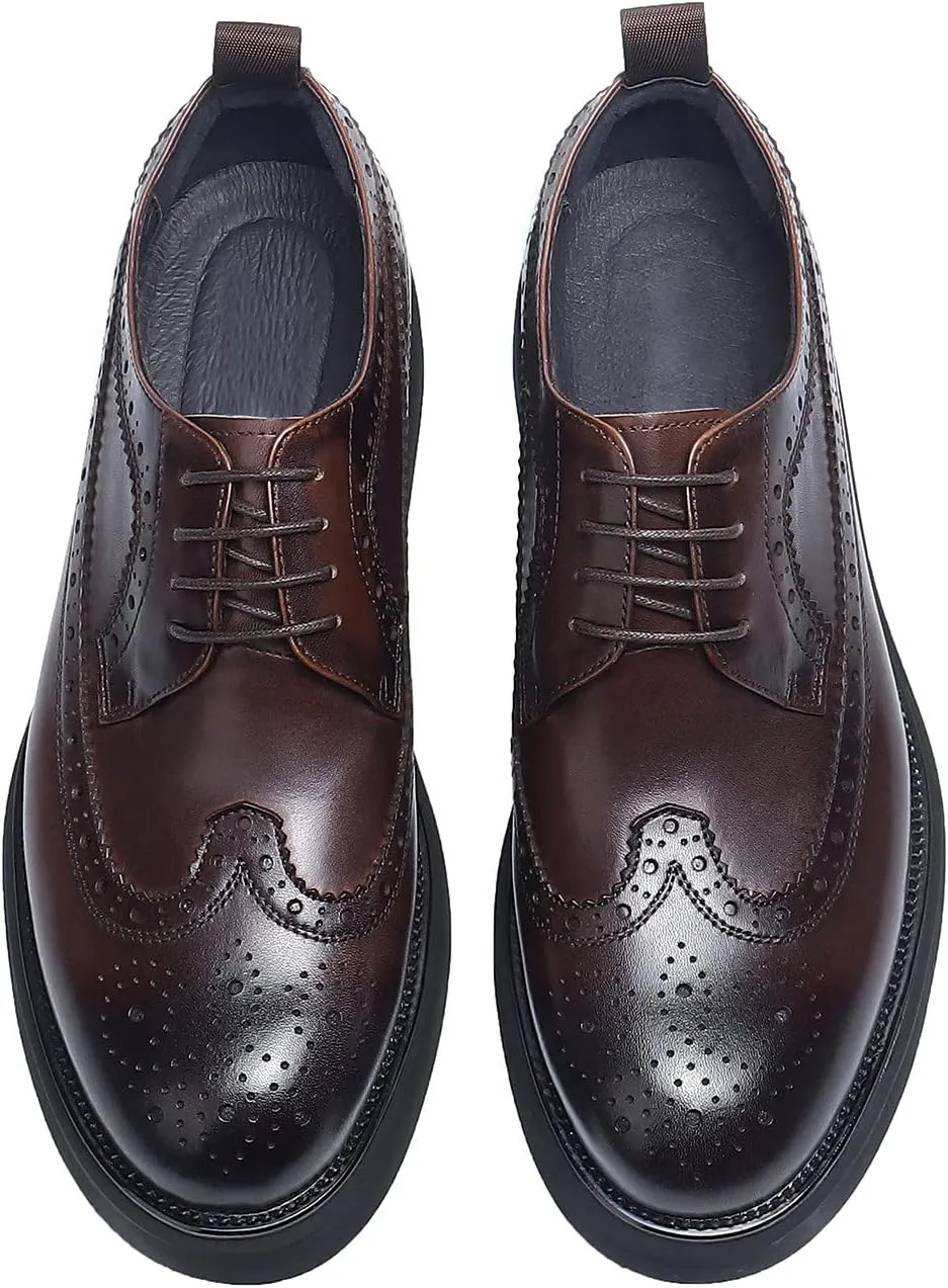 Santimon Men's Oxfords Formal Dress Wingtip Brogue Classic Lace-up Derby Genuine Leather Fashion Comfortable Shoes Buinsess Casual Prom Wedding Tuxedo Shoes for Men