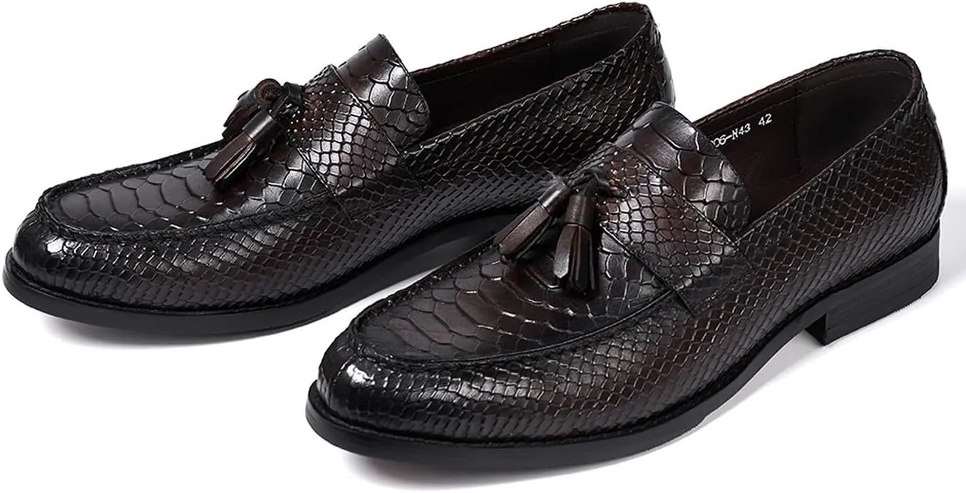Santimon Mens Tassel Loafers Formal Dress Slip On Shoes Genunie Leather Cap Toe Mocasines Business Casual Prom Wedding Crocodile Embossing Penny Loafer Fashion Tuxedo Suit Shoes for Men