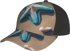 Seashells Starfish on Beach Print Baseball Cap for Men and Women – Curved Brim, Perfect for Outdoor, Sports, Travel, and Four Seasons Black