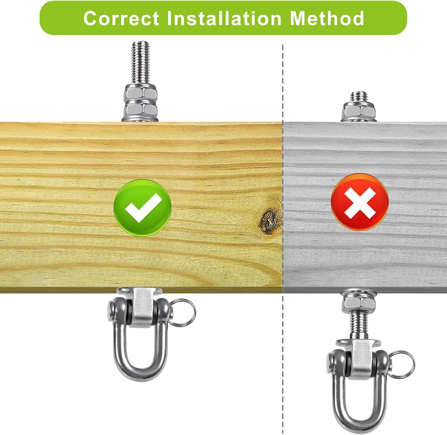 SELEWARE Heavy Duty Stainless Steel Swing Hangers with Bearings (Set of 4), Swing Bolts M10 x 9", 1800LB Capacity for Wood & Steel Beams, Yoga Hammock, Porch Swing
