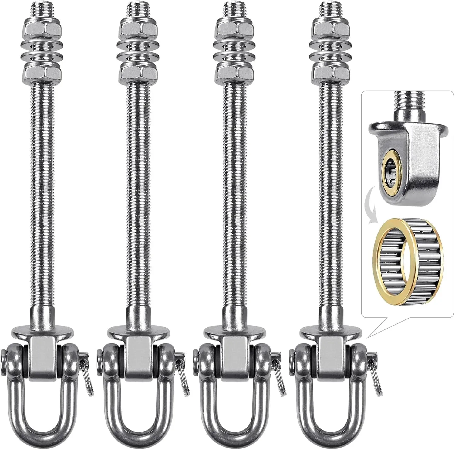 SELEWARE Heavy Duty Stainless Steel Swing Hangers with Bearings (Set of 4), Swing Bolts M10 x 9", 1800LB Capacity for Wood & Steel Beams, Yoga Hammock, Porch Swing