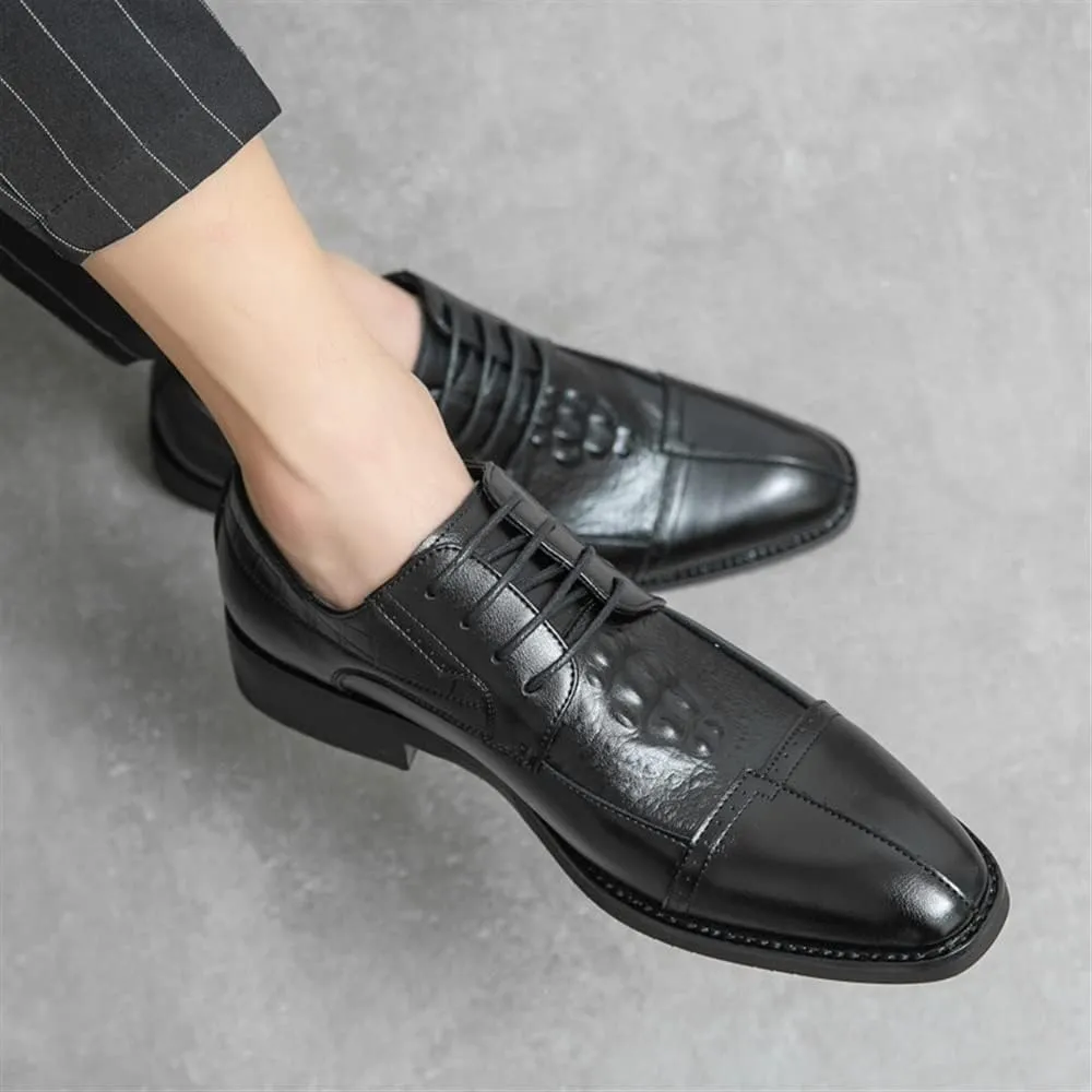 Shoes Dress Oxford for Men Lace Up Cap Toe Split Toe Crocodile Print Burnished Toe Low Top Rubber Sole Anti-Slip Non Slip Resistant Business