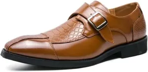 Single Season Dress Oxford for Men Slip On Monk Strap Crocodile Print Faux Leather Non Slip Resistant Low Top Working Very Popular Among Young People (Color : Yellow, Size : 8)