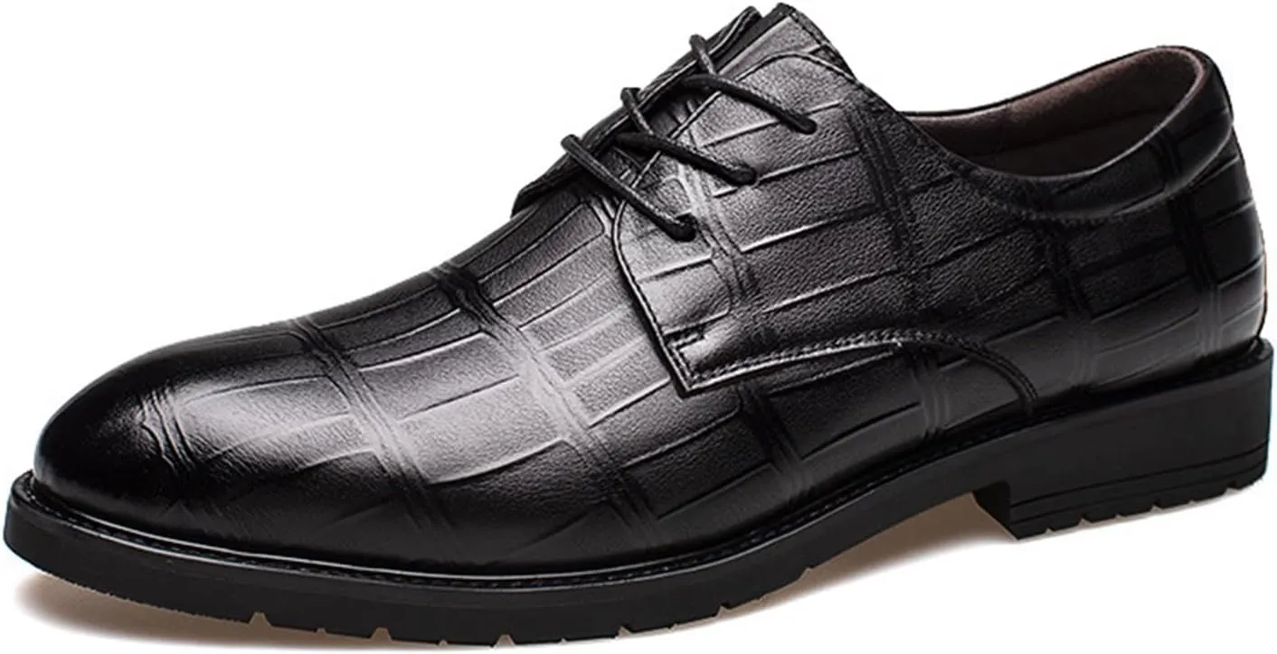 Single Season Shoes Dress Oxford for Men Lace Up Plaid Derby Shoes Leather Non Slip Anti-Slip Low Top Slip Resistant Classic Very Popular Among Young People