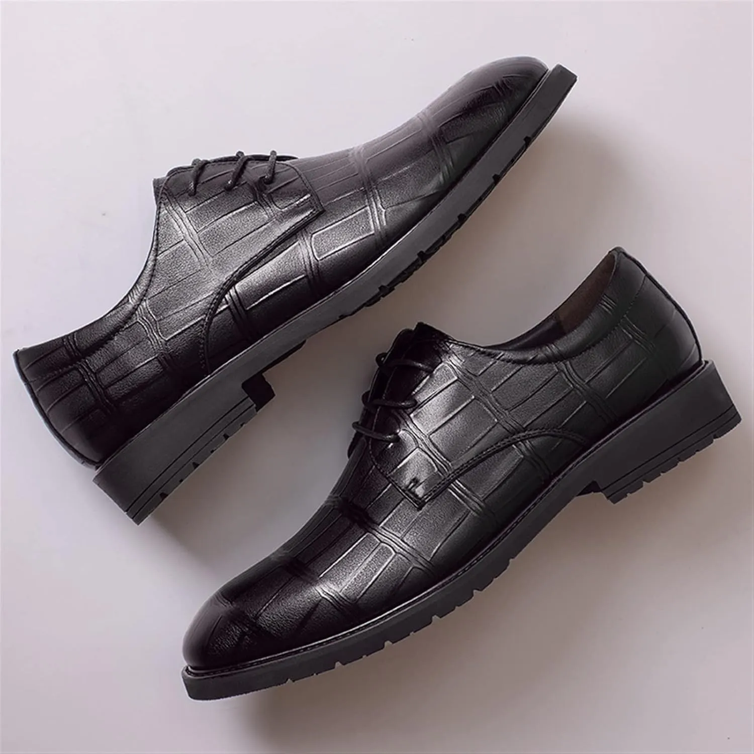 Single Season Shoes Dress Oxford for Men Lace Up Plaid Derby Shoes Leather Non Slip Anti-Slip Low Top Slip Resistant Classic Very Popular Among Young People