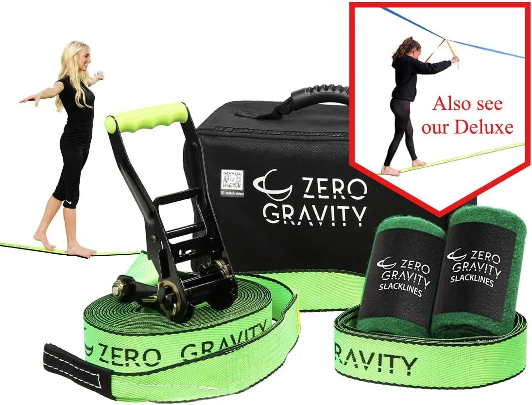 Slackline Kit | Carry Storage Bag | Tree Bark Protectors | Tight Rope Slack Lines for Backyard, Park, Camping | Gift Kids, Children, Adults, Christmas, Fathers, Mothers, Yoga, RV, Core Strength