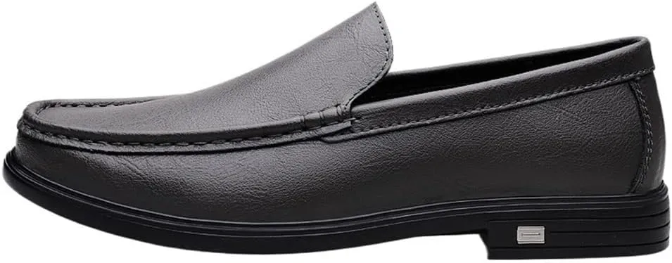 Slip On Round Toe Solid Color Leather Loafer Shoes Comfortable Anti-Slip Lightweight Prom Outdoor