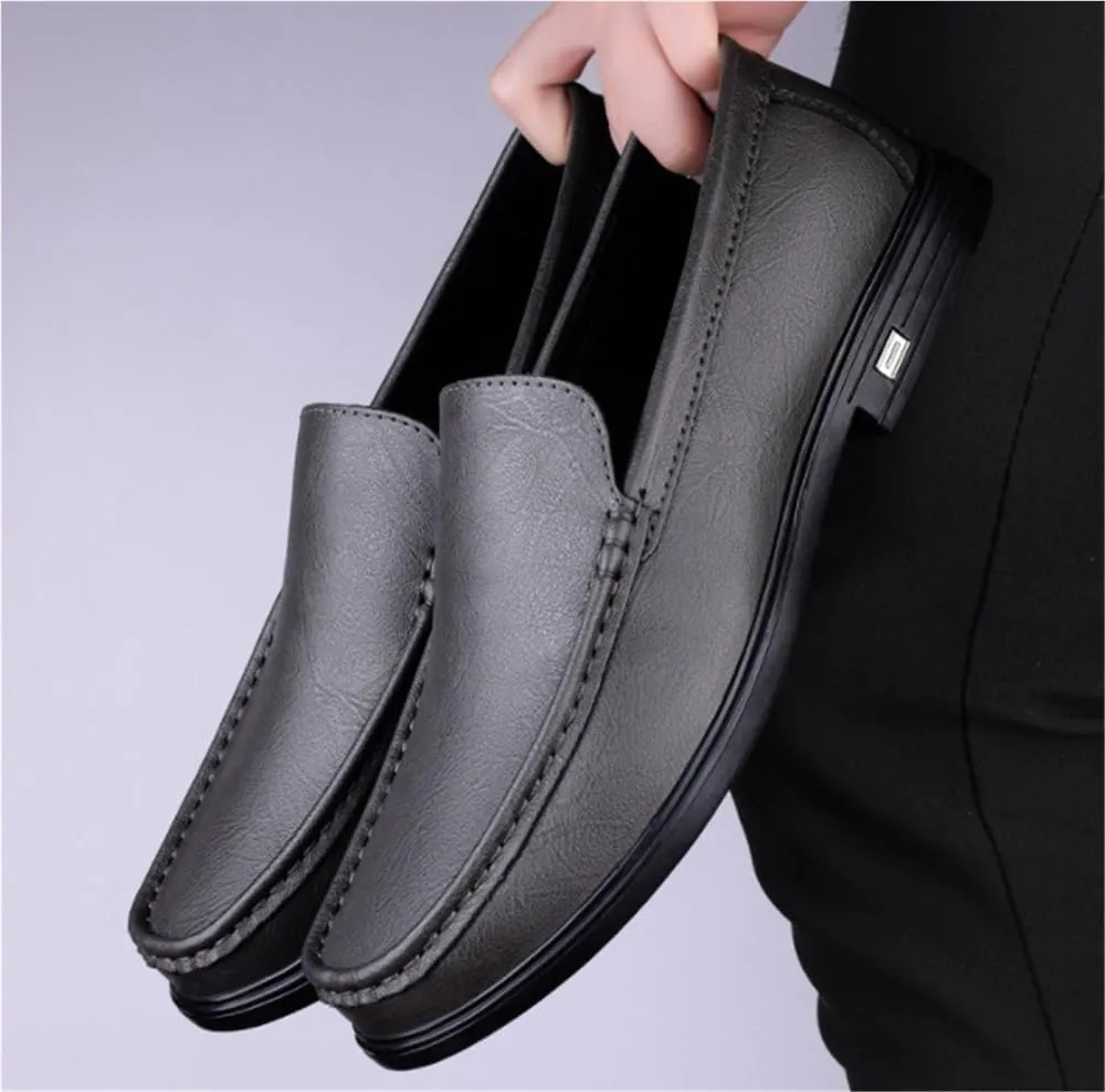 Slip On Round Toe Solid Color Leather Loafer Shoes Comfortable Anti-Slip Lightweight Prom Outdoor