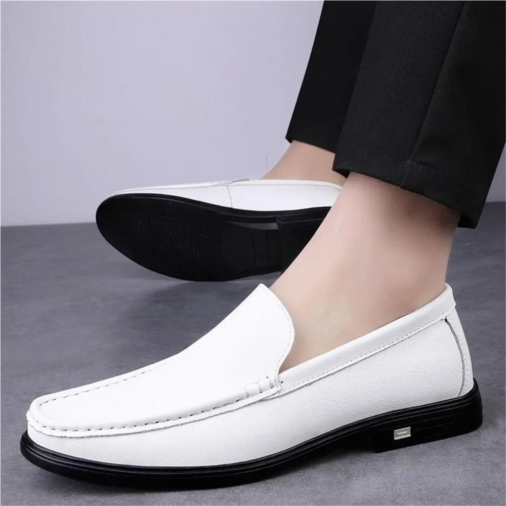Slip On Round Toe Solid Color Leather Loafer Shoes Comfortable Anti-Slip Lightweight Prom Outdoor