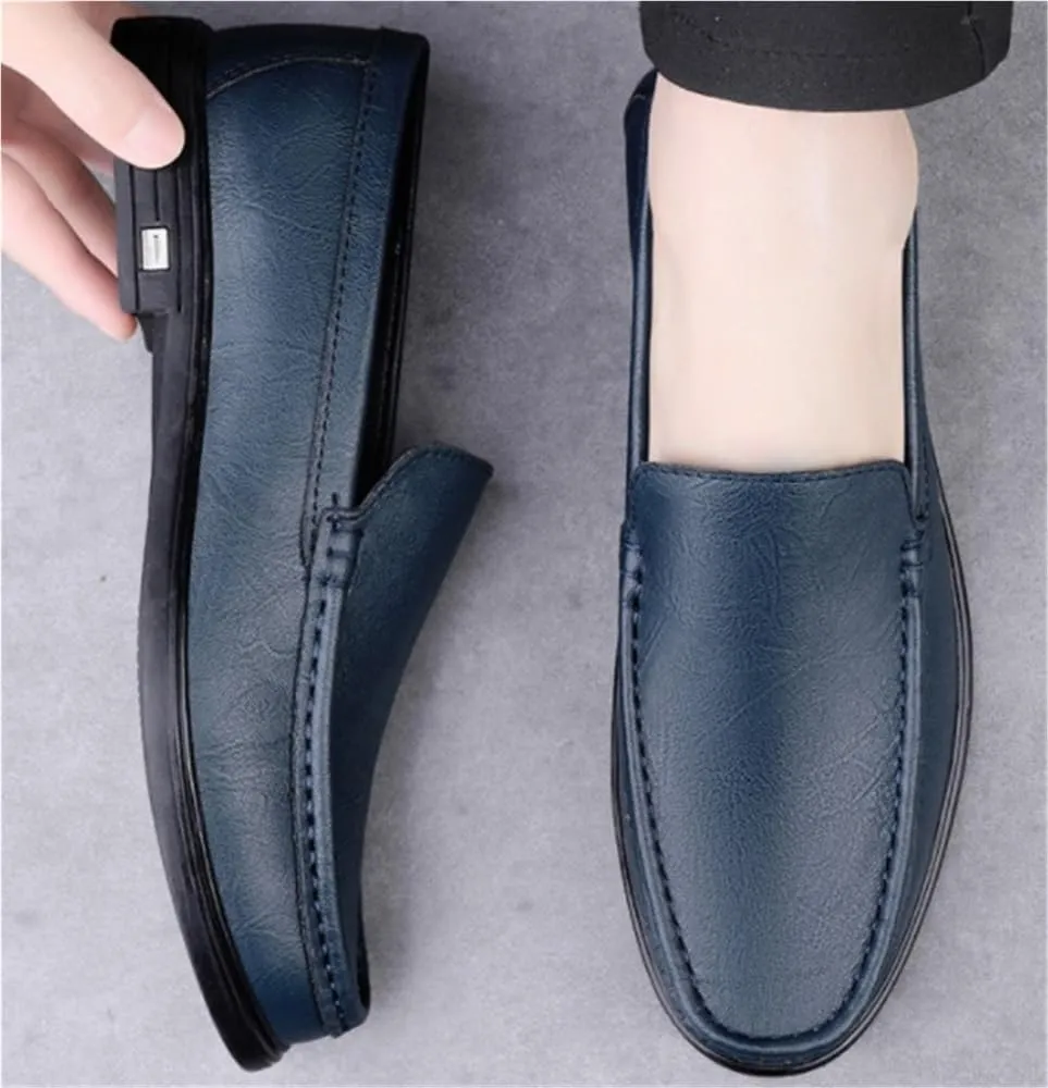 Slip On Round Toe Solid Color Leather Loafer Shoes Comfortable Anti-Slip Lightweight Prom Outdoor