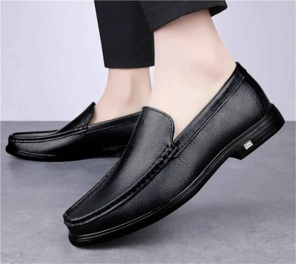 Slip On Round Toe Solid Color Leather Loafer Shoes Comfortable Anti-Slip Lightweight Prom Outdoor