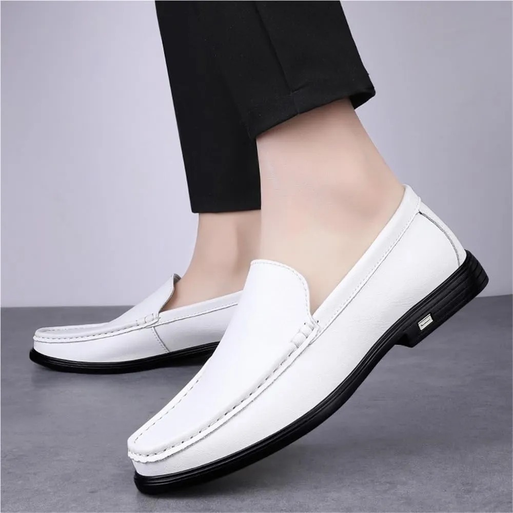 Slip On Round Toe Solid Color Leather Loafer Shoes Comfortable Anti-Slip Lightweight Prom Outdoor