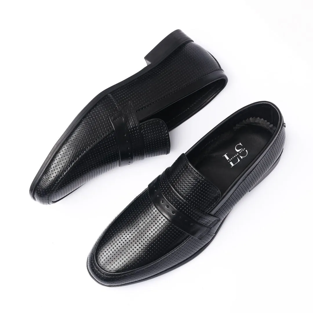 Smeaton - Men's Black Pebble Grain Leather Loafer - LS-14