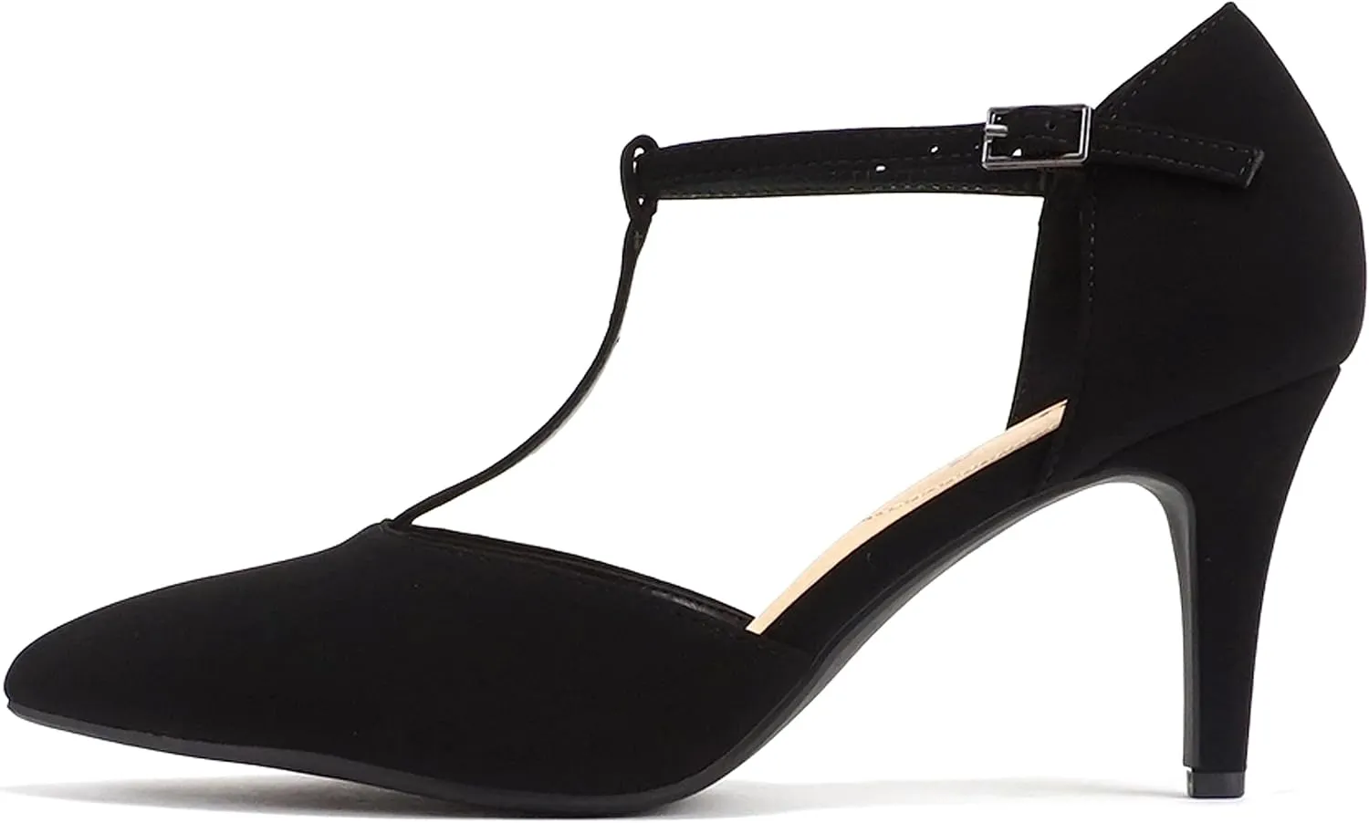 Soda Bahia ~ Women Pointed Toe Closed Back Counter Stiletto Mid Heel T-Strap Pump Shoe