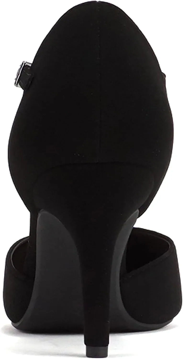 Soda Bahia ~ Women Pointed Toe Closed Back Counter Stiletto Mid Heel T-Strap Pump Shoe