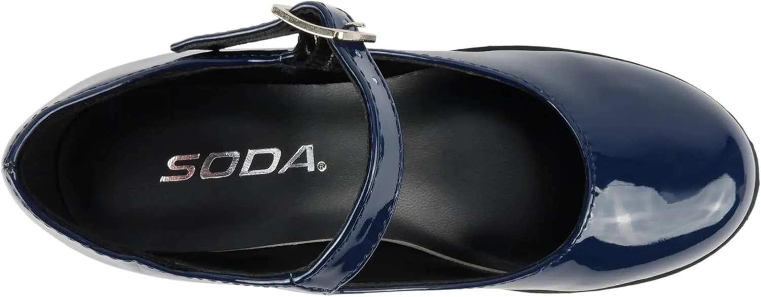 Soda Boxer-2 Kids/Children/Girls Fashion Mary Jane Style Rounded Chunky Block Lug Sole Heel with Adjustable Strap