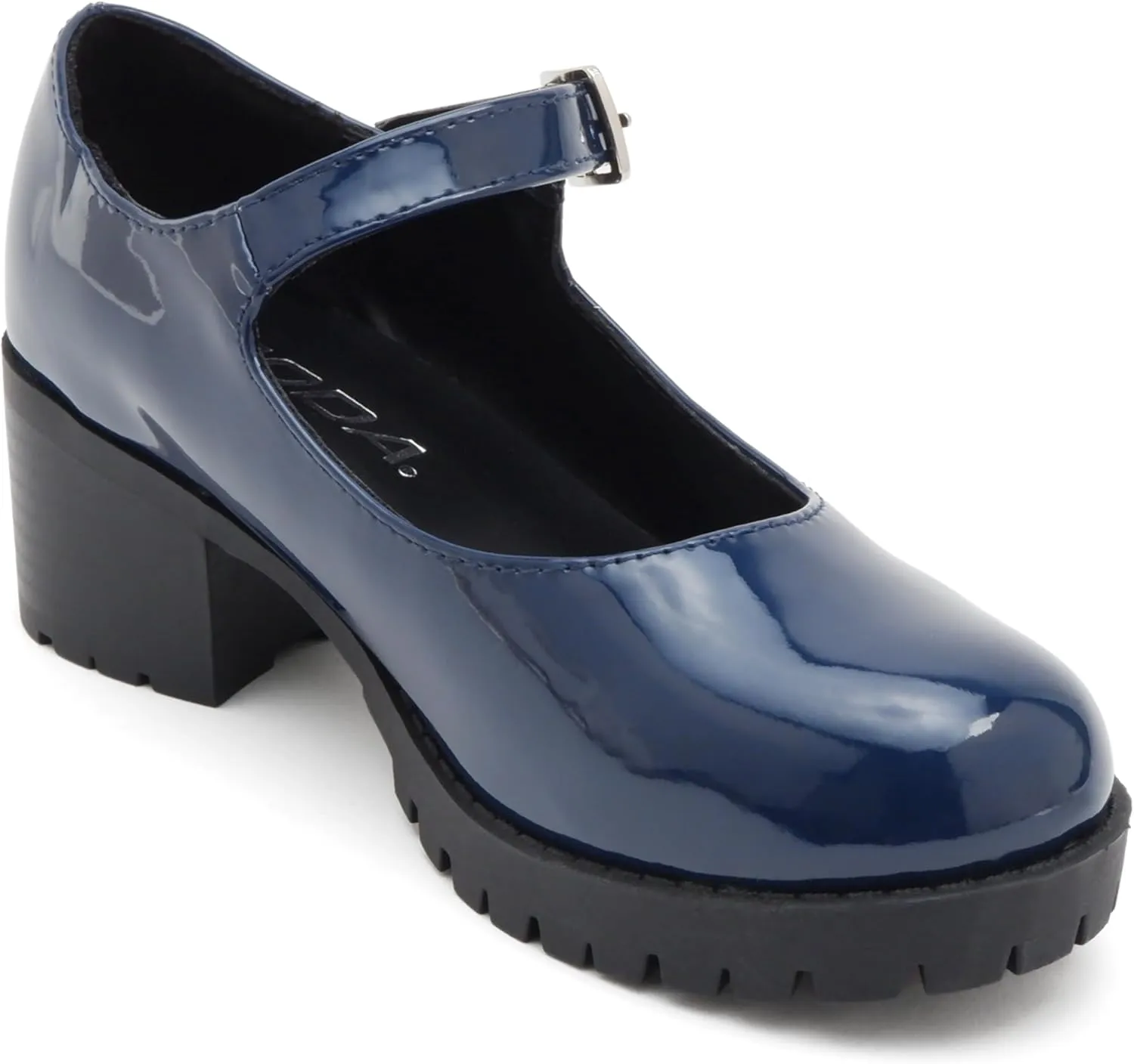 Soda Boxer-2 Kids/Children/Girls Fashion Mary Jane Style Rounded Chunky Block Lug Sole Heel with Adjustable Strap