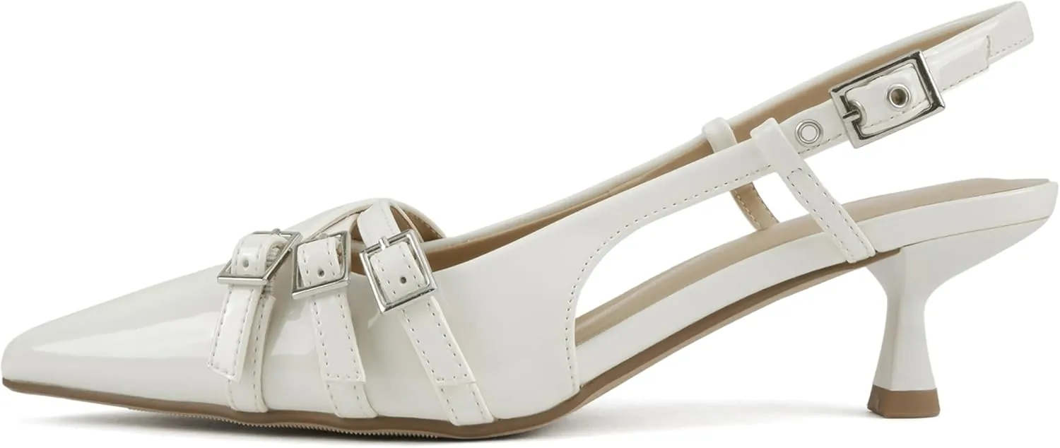 Soda Expo ~ Women Pointed Toe Multi-Strap Kitten Heel Dress Pumps
