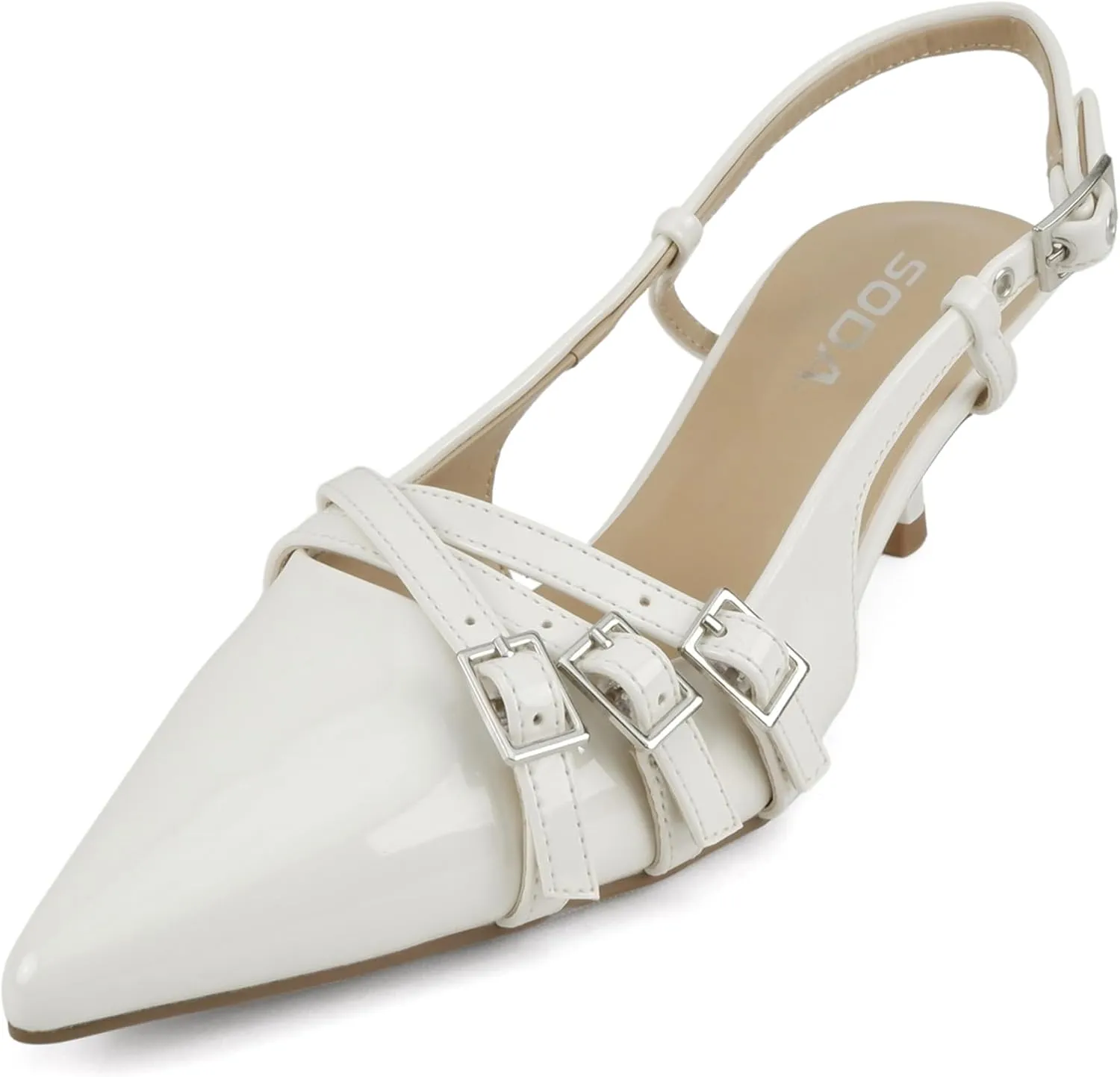 Soda Expo ~ Women Pointed Toe Multi-Strap Kitten Heel Dress Pumps