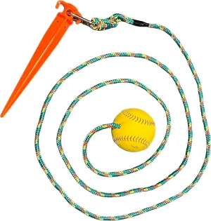 Softball Rope - Batting Practice Pitching Trainer and Ball Retrieval System - Pitching, Hitting Drills & Swing Training Aid for All Ages, Use with Tee or Soft Toss