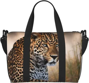 Sports Gym Bag for Women Men Travel Duffel Bag Tote African Animal Leopard Weekender Bag Canvas Carry on Overnight Bag for Travel Swimming Fitness Workout Sports Duffle Bag