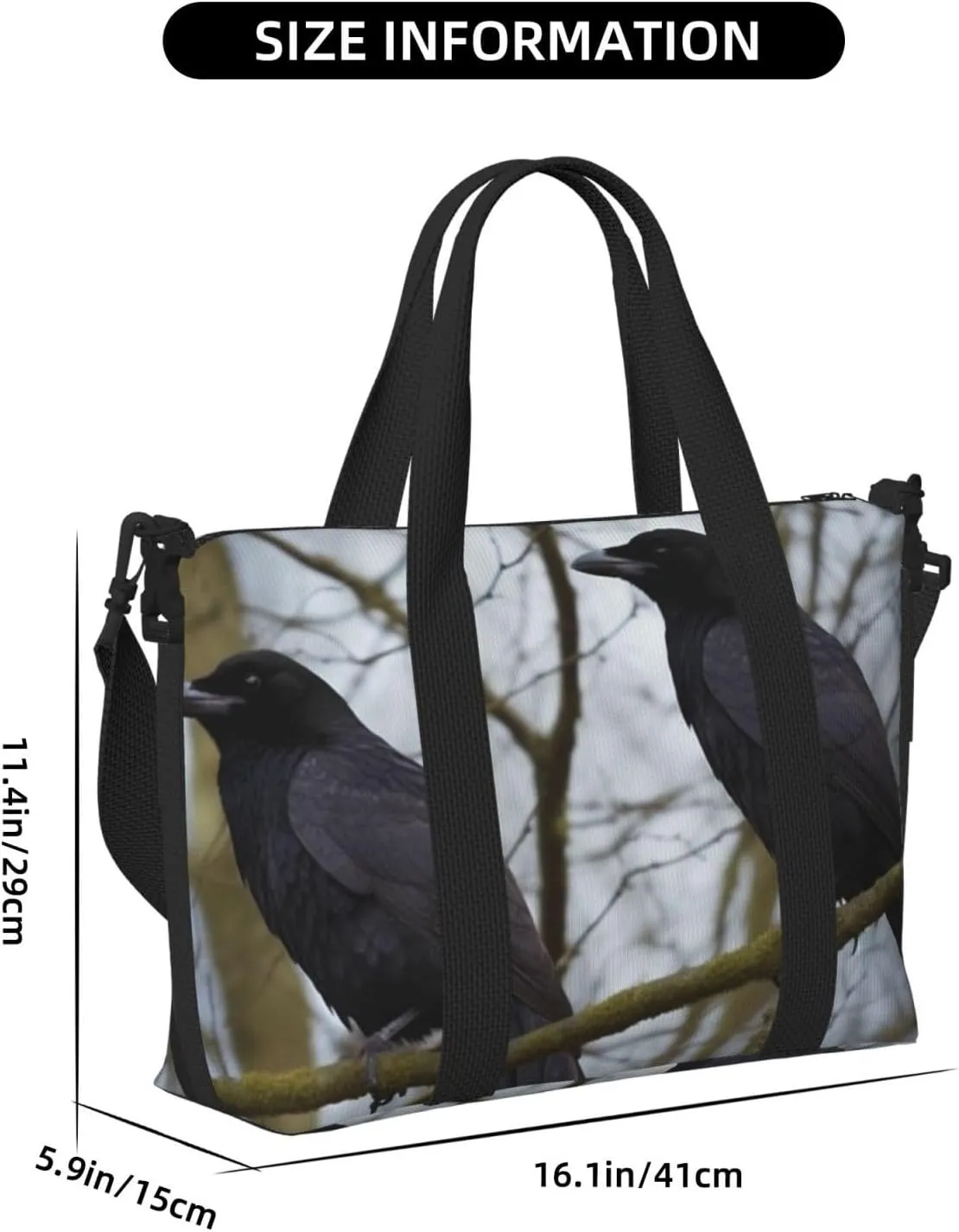 Sports Gym Bag for Women Men Travel Duffel Bag Tote Black Crow Birds Weekender Bag Canvas Carry on Overnight Bag for Travel Swimming Fitness Workout Sports Duffle Bag