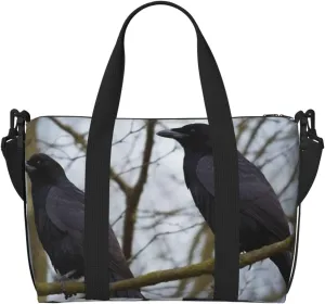 Sports Gym Bag for Women Men Travel Duffel Bag Tote Black Crow Birds Weekender Bag Canvas Carry on Overnight Bag for Travel Swimming Fitness Workout Sports Duffle Bag