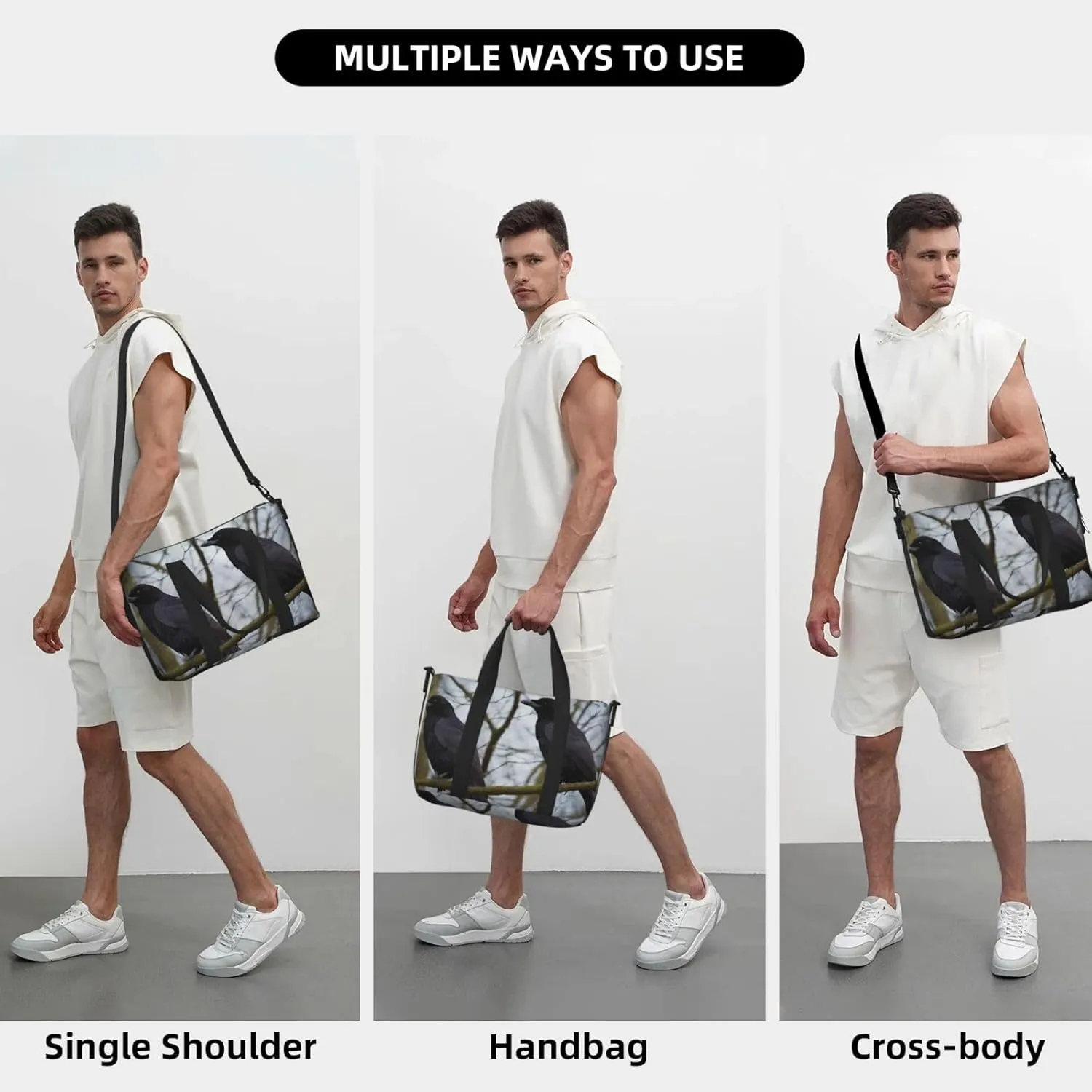Sports Gym Bag for Women Men Travel Duffel Bag Tote Black Crow Birds Weekender Bag Canvas Carry on Overnight Bag for Travel Swimming Fitness Workout Sports Duffle Bag