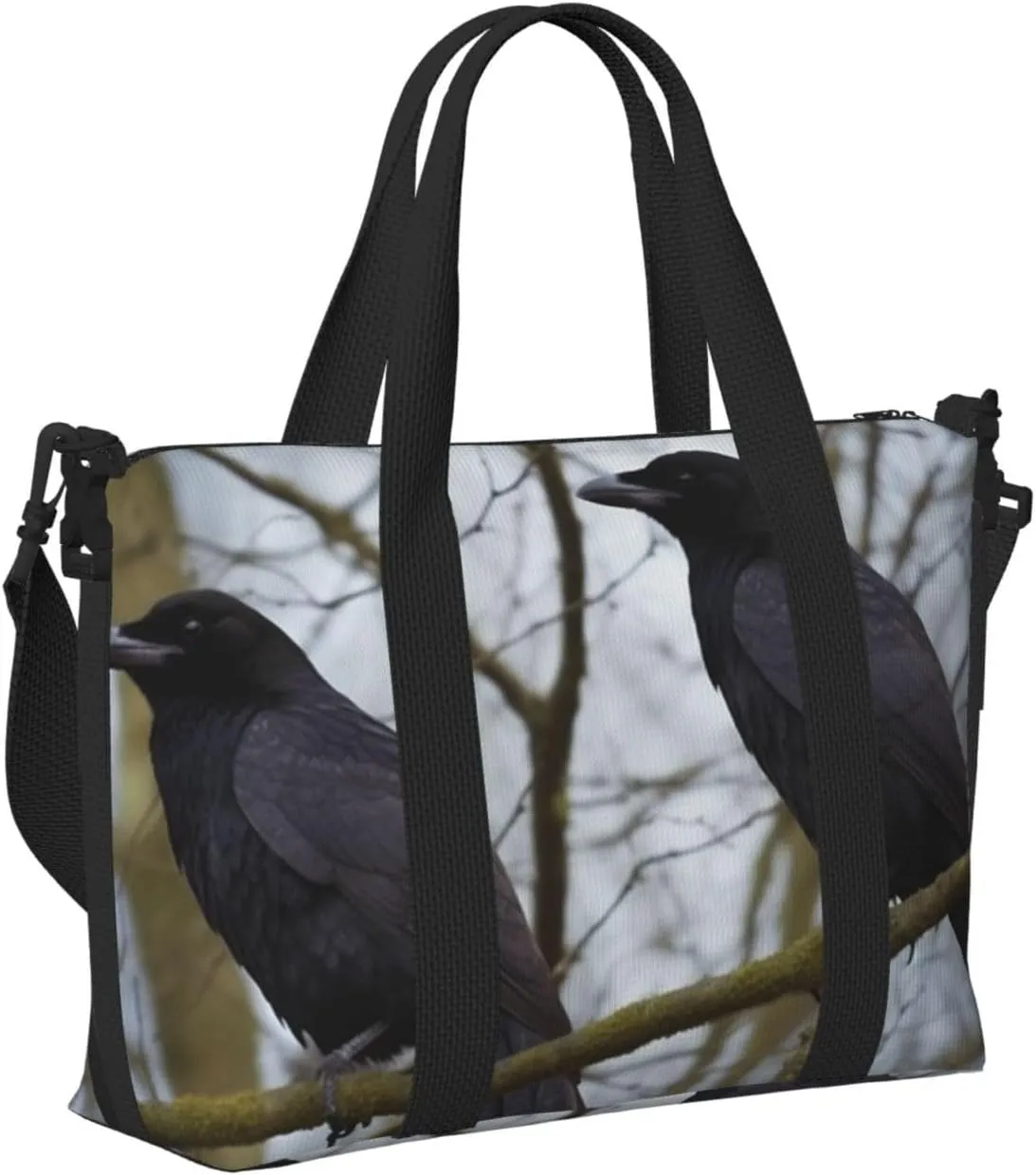 Sports Gym Bag for Women Men Travel Duffel Bag Tote Black Crow Birds Weekender Bag Canvas Carry on Overnight Bag for Travel Swimming Fitness Workout Sports Duffle Bag