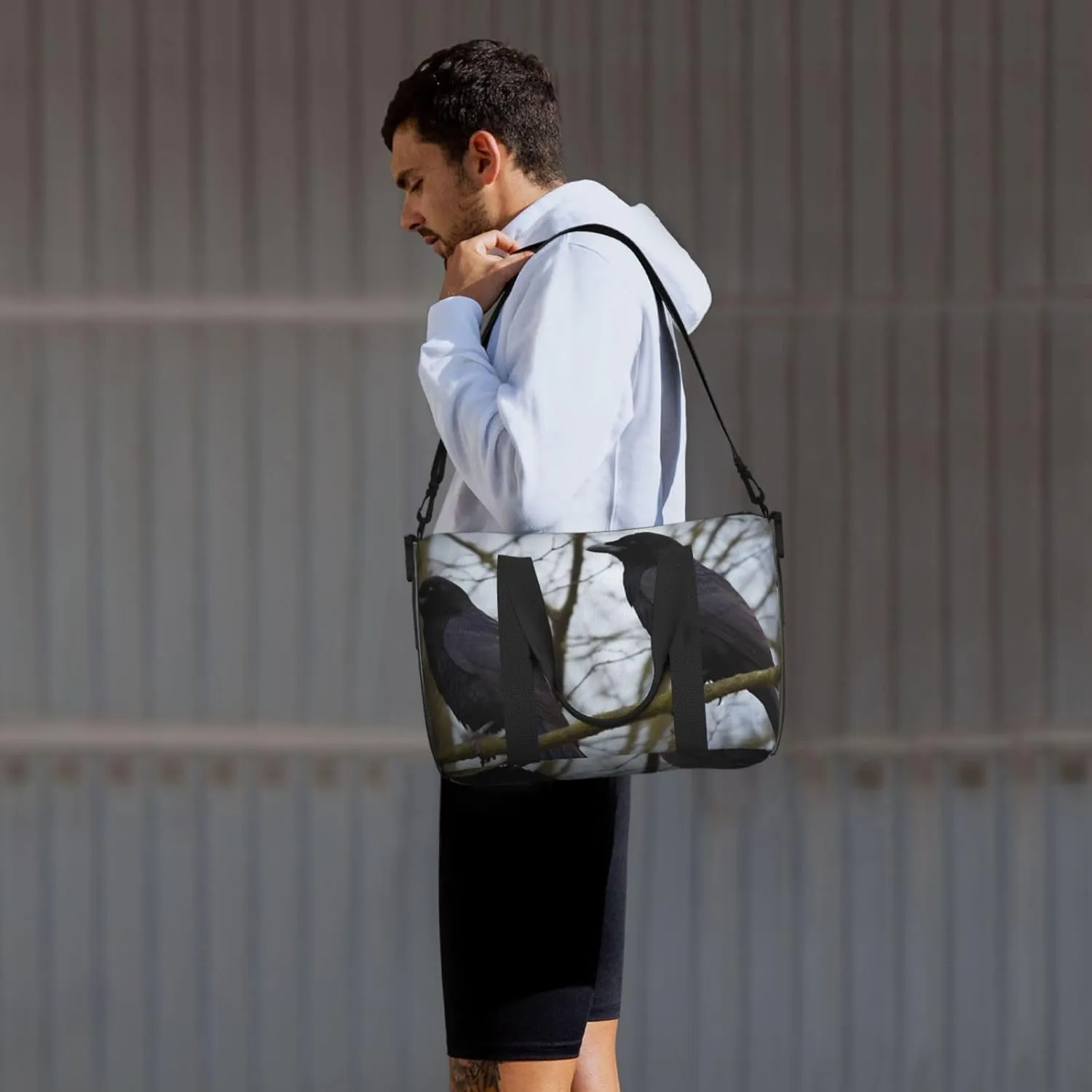 Sports Gym Bag for Women Men Travel Duffel Bag Tote Black Crow Birds Weekender Bag Canvas Carry on Overnight Bag for Travel Swimming Fitness Workout Sports Duffle Bag