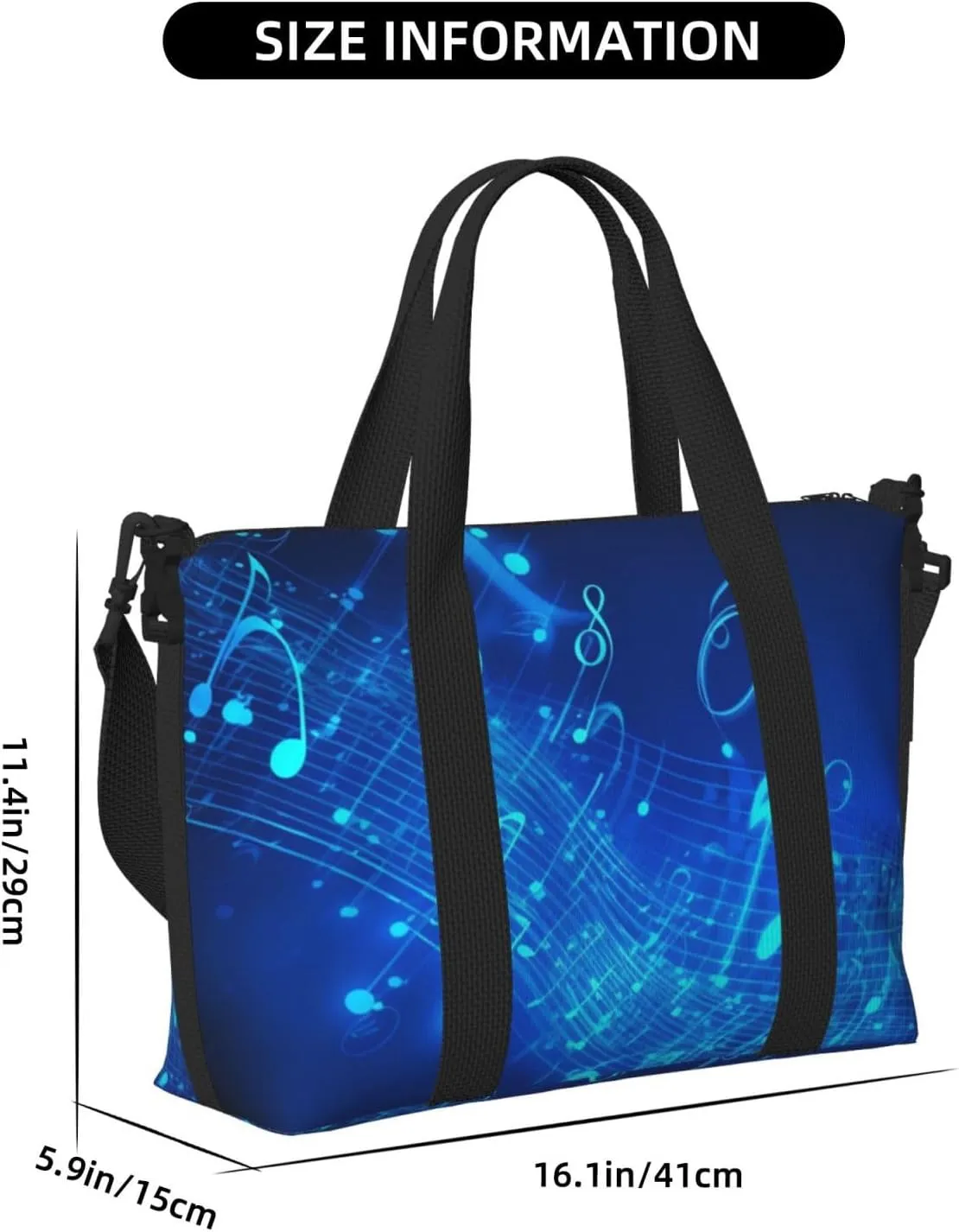Sports Gym Bag for Women Men Travel Duffel Bag Tote Blue Musical Notes Weekender Bag Canvas Carry on Overnight Bag for Travel Swimming Fitness Workout Sports Duffle Bag