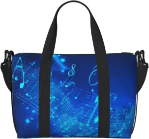 Sports Gym Bag for Women Men Travel Duffel Bag Tote Blue Musical Notes Weekender Bag Canvas Carry on Overnight Bag for Travel Swimming Fitness Workout Sports Duffle Bag