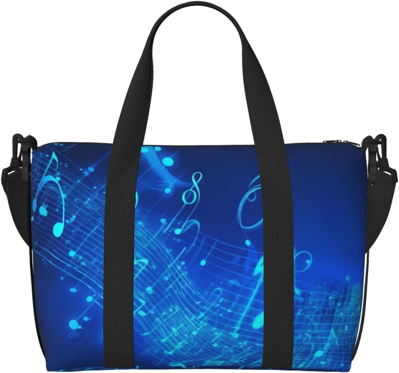 Sports Gym Bag for Women Men Travel Duffel Bag Tote Blue Musical Notes Weekender Bag Canvas Carry on Overnight Bag for Travel Swimming Fitness Workout Sports Duffle Bag
