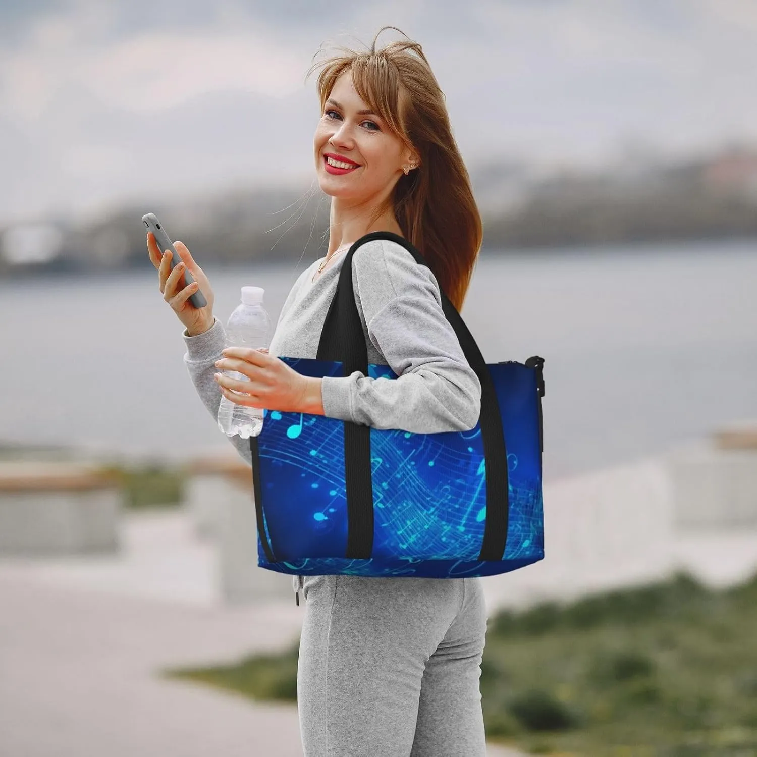 Sports Gym Bag for Women Men Travel Duffel Bag Tote Blue Musical Notes Weekender Bag Canvas Carry on Overnight Bag for Travel Swimming Fitness Workout Sports Duffle Bag