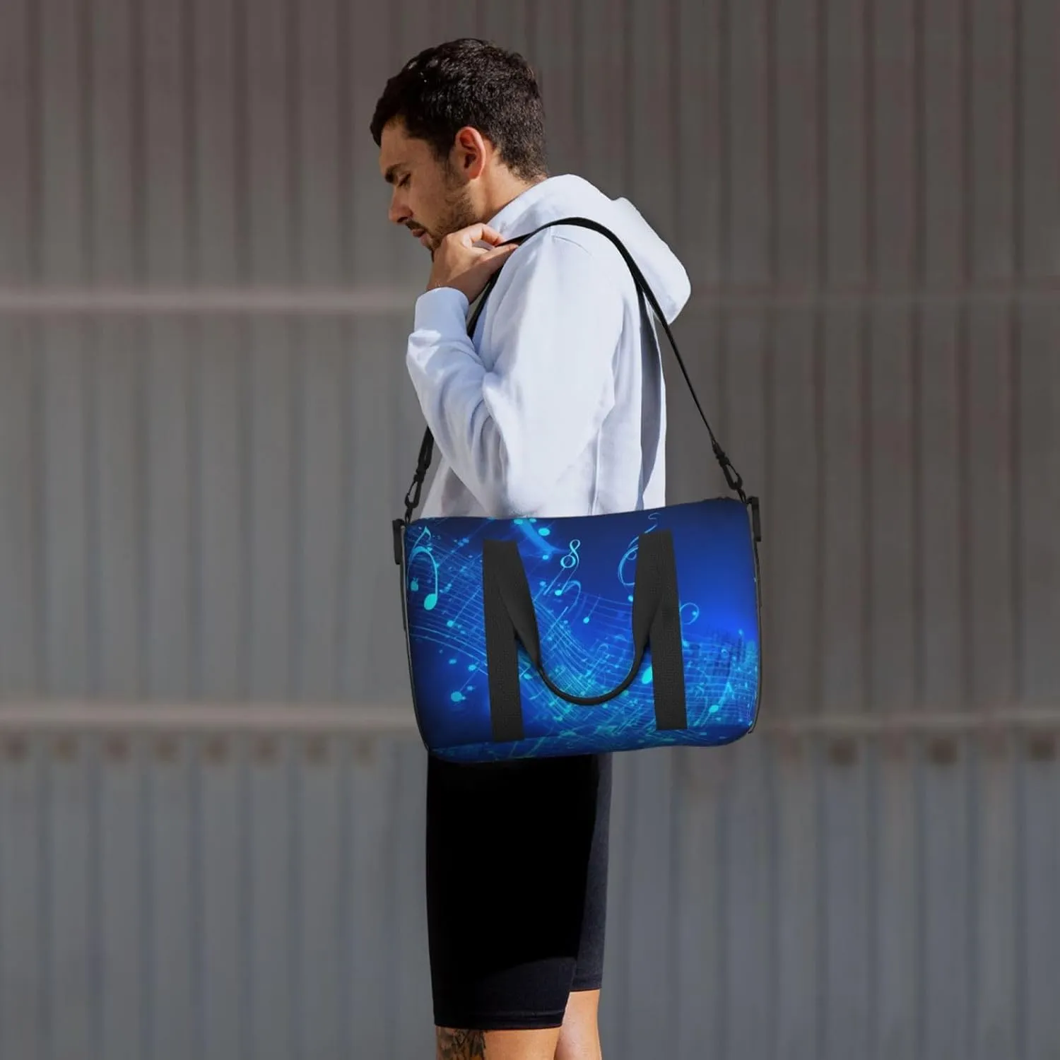 Sports Gym Bag for Women Men Travel Duffel Bag Tote Blue Musical Notes Weekender Bag Canvas Carry on Overnight Bag for Travel Swimming Fitness Workout Sports Duffle Bag