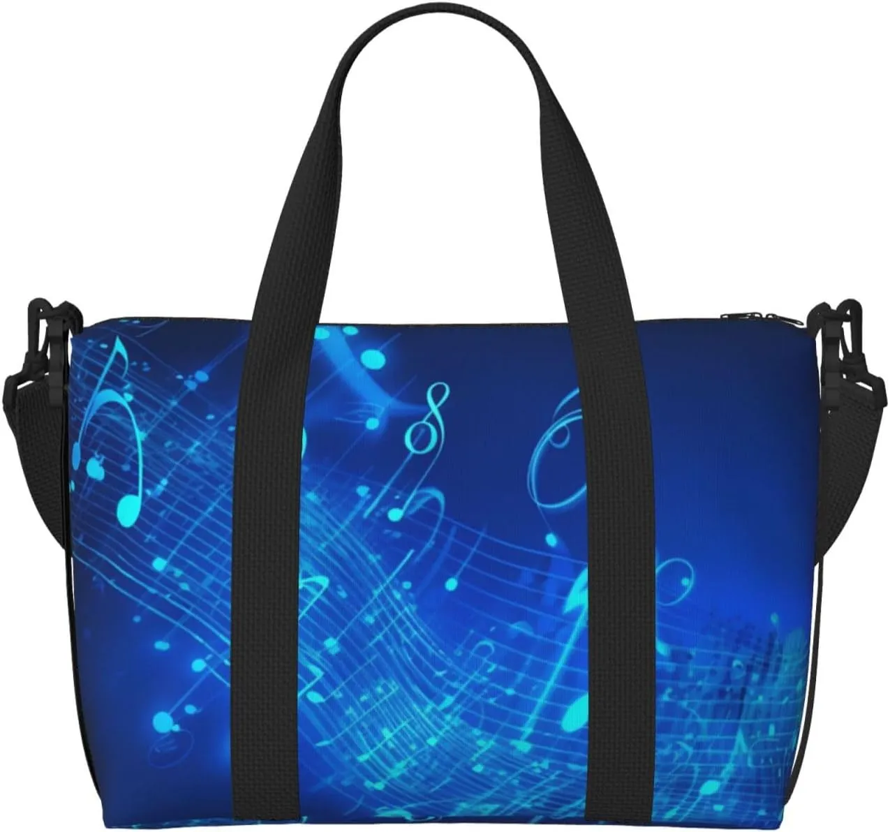Sports Gym Bag for Women Men Travel Duffel Bag Tote Blue Musical Notes Weekender Bag Canvas Carry on Overnight Bag for Travel Swimming Fitness Workout Sports Duffle Bag